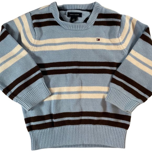 Blue/Brown/White Striped Knit Pullover Sweater - Picture 1 of 1
